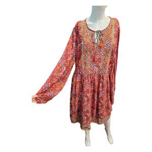 Time and Tru Burnt Orange Boho Floral Dress Womens size 16